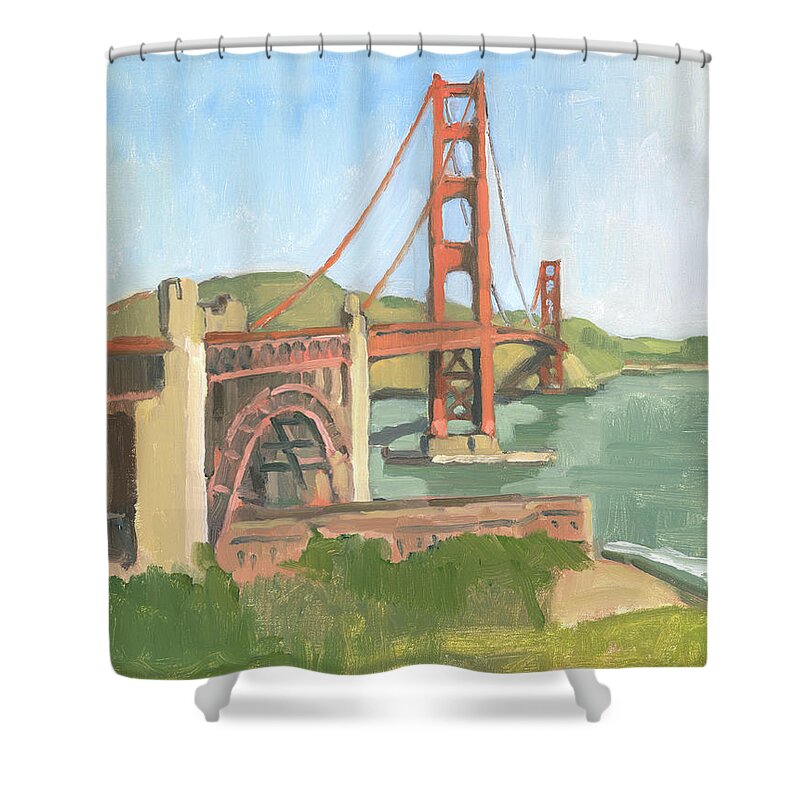 Golden Gate Bridge Shower Curtain featuring the painting Golden Gate Bridge San Francisco California by Paul Strahm