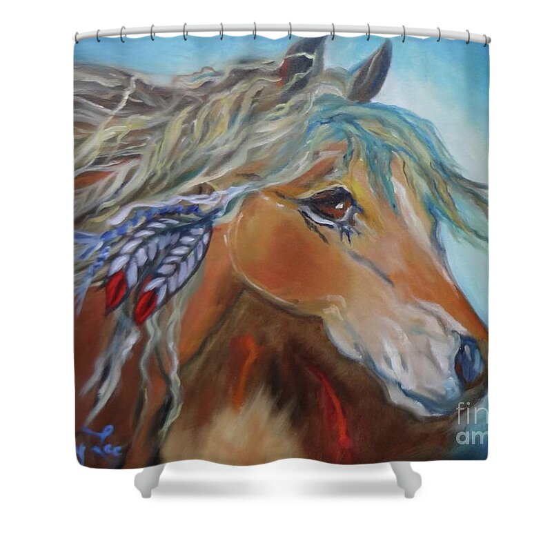 Equine Shower Curtain featuring the painting Golden Horse by Jenny Lee