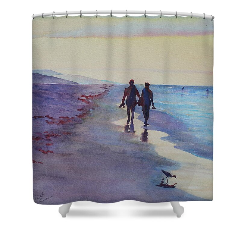 Tropics Shower Curtain featuring the painting Golden Hour by Ruth Kamenev