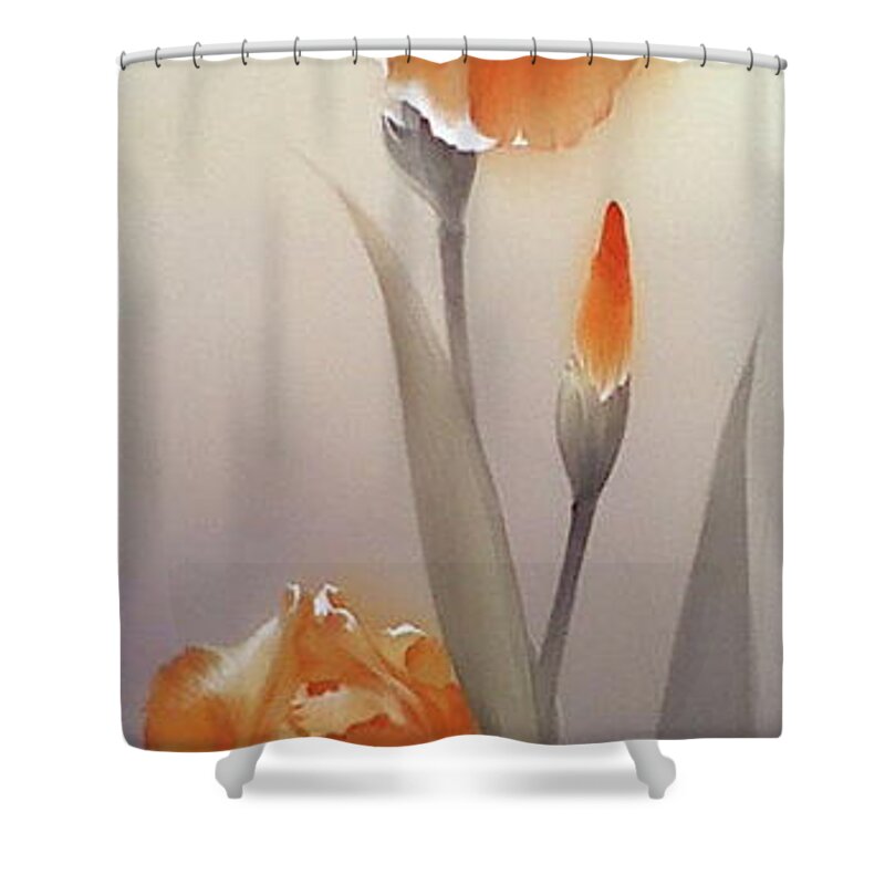 Russian Artists New Wave Shower Curtain featuring the painting Golden Irises by Alina Oseeva