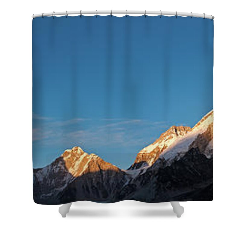 Scenics Shower Curtain featuring the photograph Golden Mountain Sunset High Snow Ice by Fotovoyager