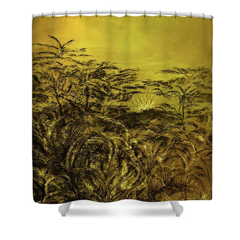 Aina Shower Curtain featuring the painting Golden Night by Michael Silbaugh