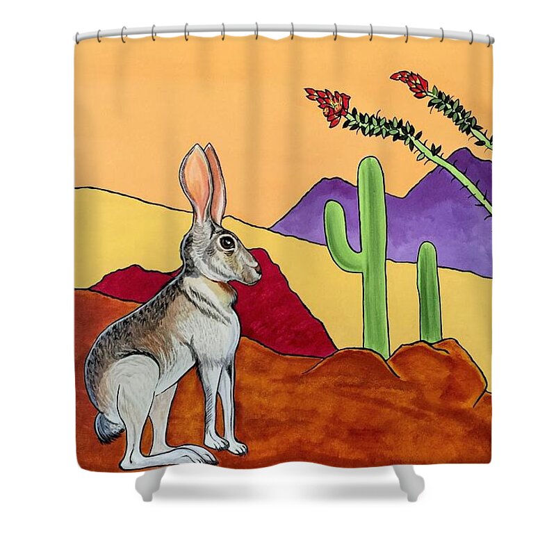 Jack Rabbit Shower Curtain featuring the painting Goliath by Sonja Jones