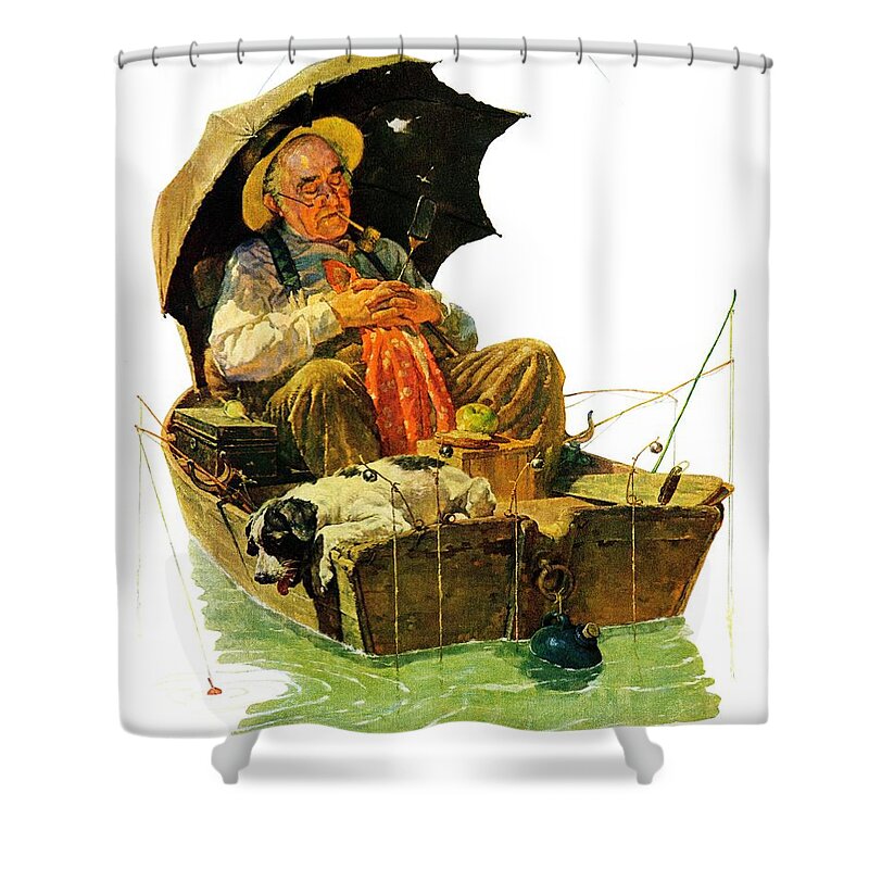 gone Fishing Shower Curtain by Norman Rockwell - Pixels