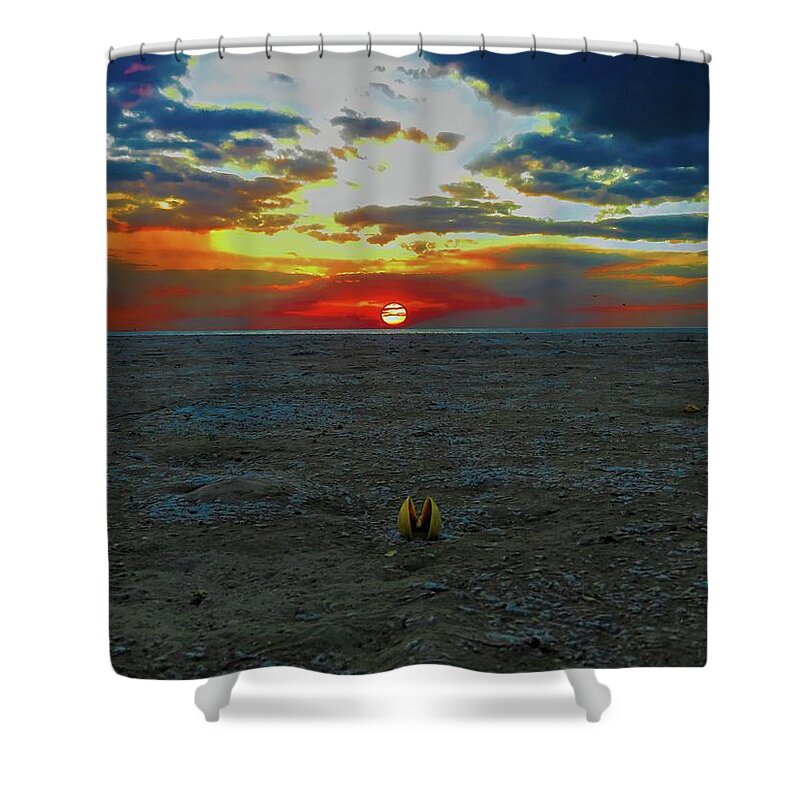 Weipa Shower Curtain featuring the photograph Gongbung Beach Sunset And Open Shell by Joan Stratton