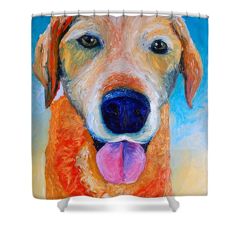 Dog Shower Curtain featuring the painting Gordon by Chiara Magni