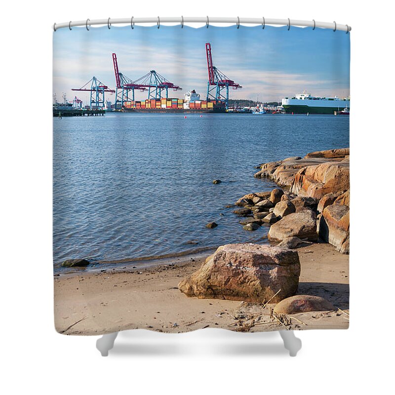 Freight Transportation Shower Curtain featuring the photograph Gothenburg Harbor by Martin Wahlborg