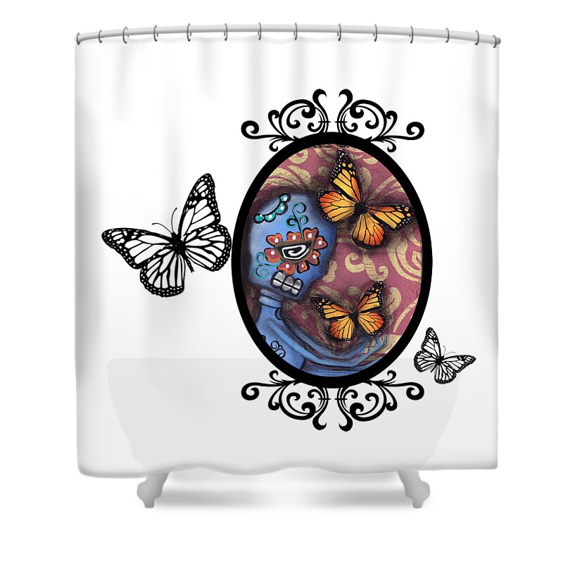 Day Of The Dead Shower Curtain featuring the photograph Gothic Frame Sugar Skull by Abril Andrade