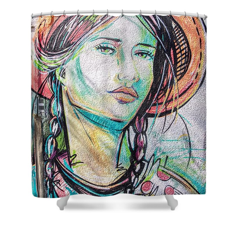 Graffiti Shower Curtain featuring the photograph Graffiti Art Painting of Camden Girl by Raymond Hill