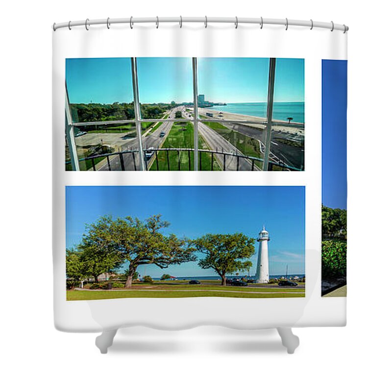 Biloxi Shower Curtain featuring the photograph Grand Old Lighthouse Biloxi MS Collage A1a by Ricardos Creations