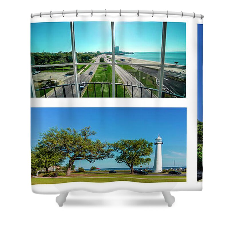 Biloxi Shower Curtain featuring the photograph Grand Old Lighthouse Biloxi MS Collage A1b by Ricardos Creations
