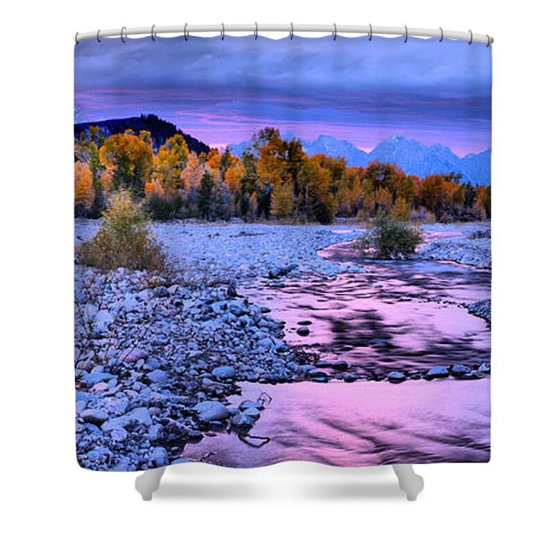 Spread Creek Shower Curtain featuring the photograph Grand Teton Pink Stream by Adam Jewell