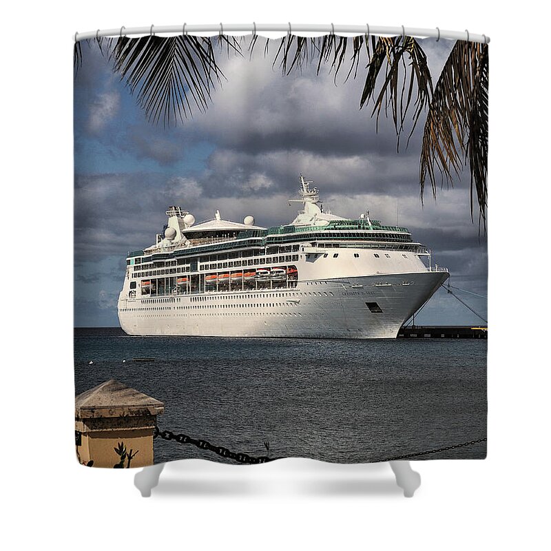 St. Croix Shower Curtain featuring the photograph Grandeur of the Seas Docked at St. Croix by Bill Swartwout