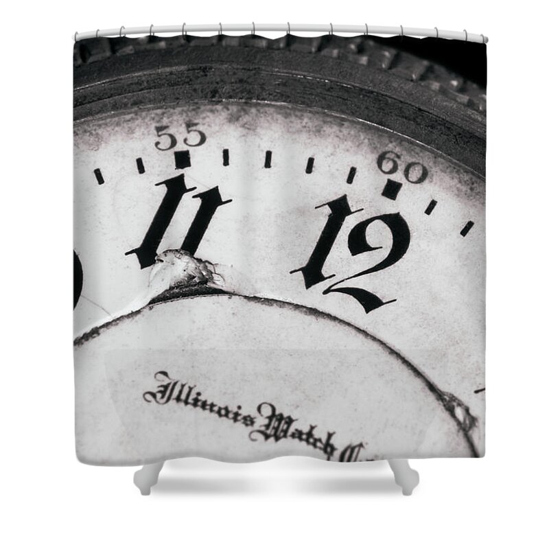 Black And White Shower Curtain featuring the photograph Grandfather's Pocket Watch by Jeff Phillippi