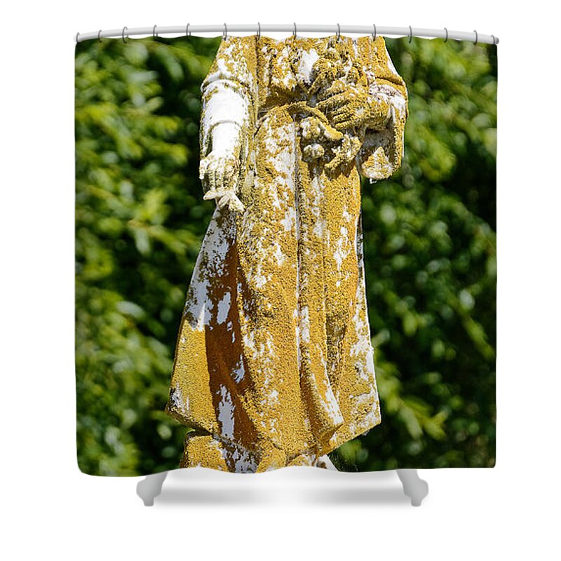 Grave Girl Shower Curtain featuring the photograph Grave Girl -- Memorial Statue in Lompoc Evergreen Cemetery, California by Darin Volpe