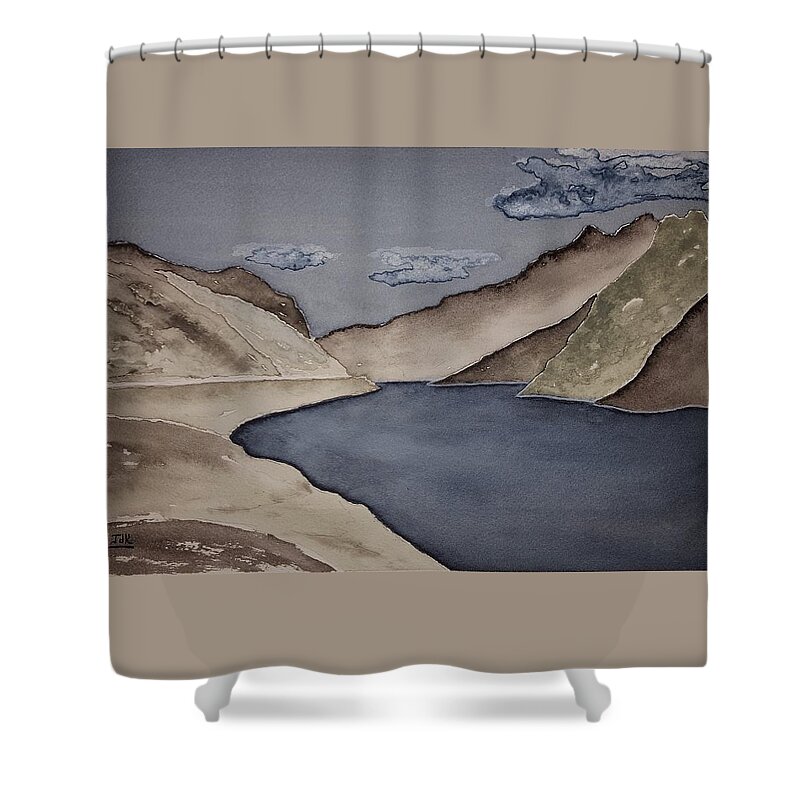 Watercolor Shower Curtain featuring the painting Gray Land Lore by John Klobucher