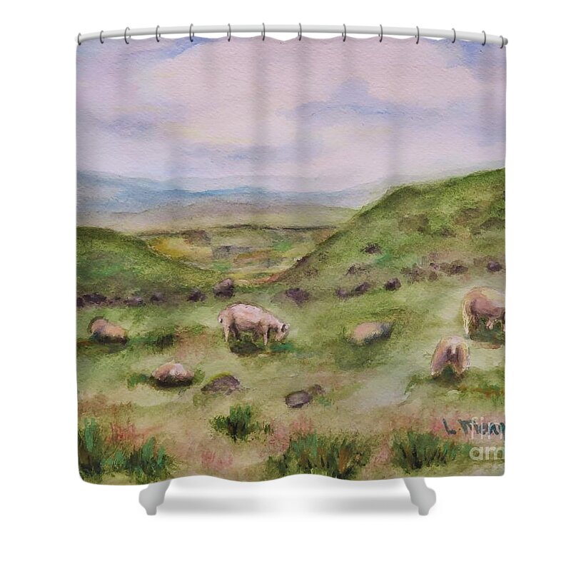 Grass Shower Curtain featuring the painting Grazing by Laurie Morgan