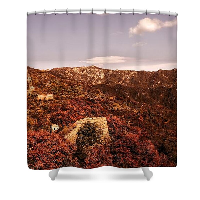 Autumn Shower Curtain featuring the photograph Great Wall Mutianyu by Sascha Huber