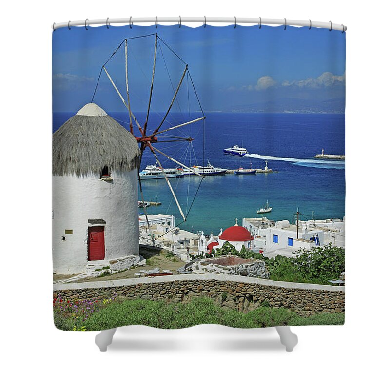 Scenics Shower Curtain featuring the photograph Greece, Cyclades Islands, Mykonos by Hiroshi Higuchi