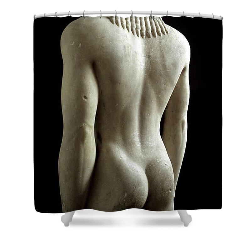 Greek Art: Statue Of Kouros Shower Curtain featuring the photograph Greek Art, Statue Of Kouros, Sculpture Of Young Man Of The Archaic Period by Greek School
