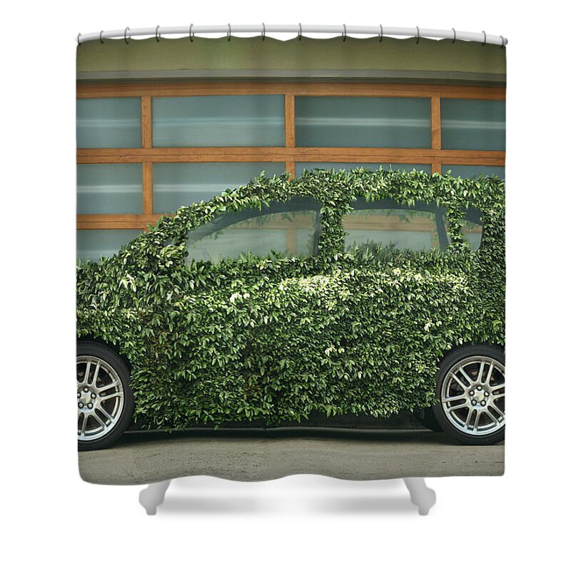 Environmental Conservation Shower Curtain featuring the photograph Green Car by John Eder