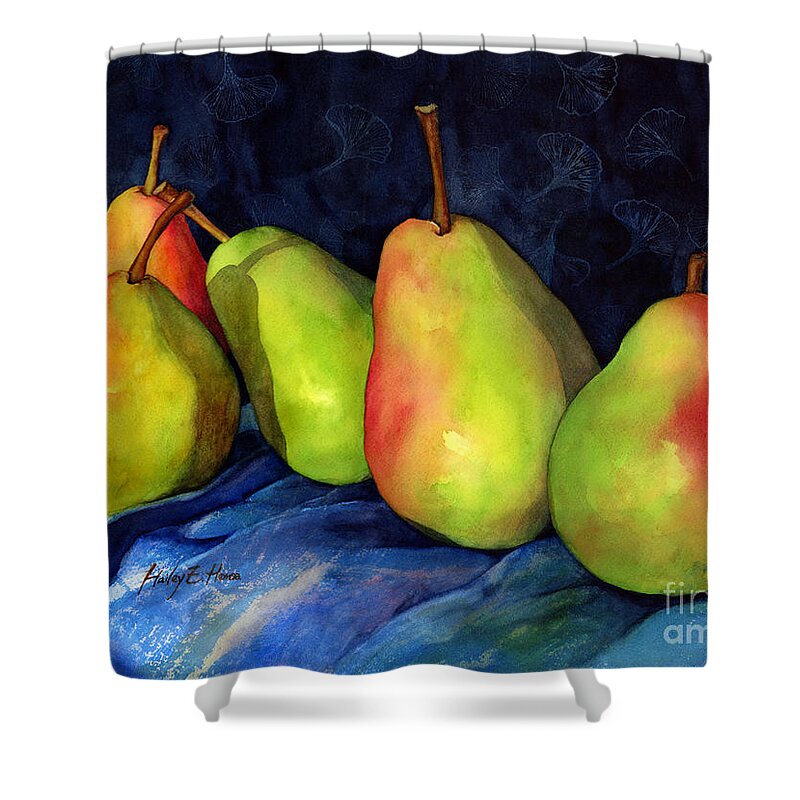 Pear Shower Curtain featuring the painting Green Pears by Hailey E Herrera