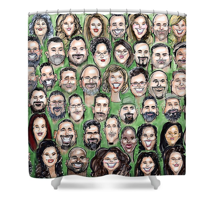Caricature Shower Curtain featuring the digital art Group Caricature from Individuals drawn live at Event by Kevin Middleton