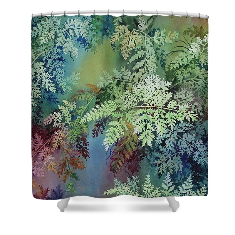 Rainforest Shower Curtain featuring the painting Veils of Palapalai by Kelly Miyuki Kimura