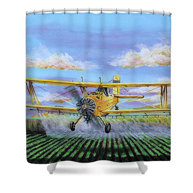 Ag Cat Shower Curtain featuring the painting Grumman Ag Cat by Karl Wagner