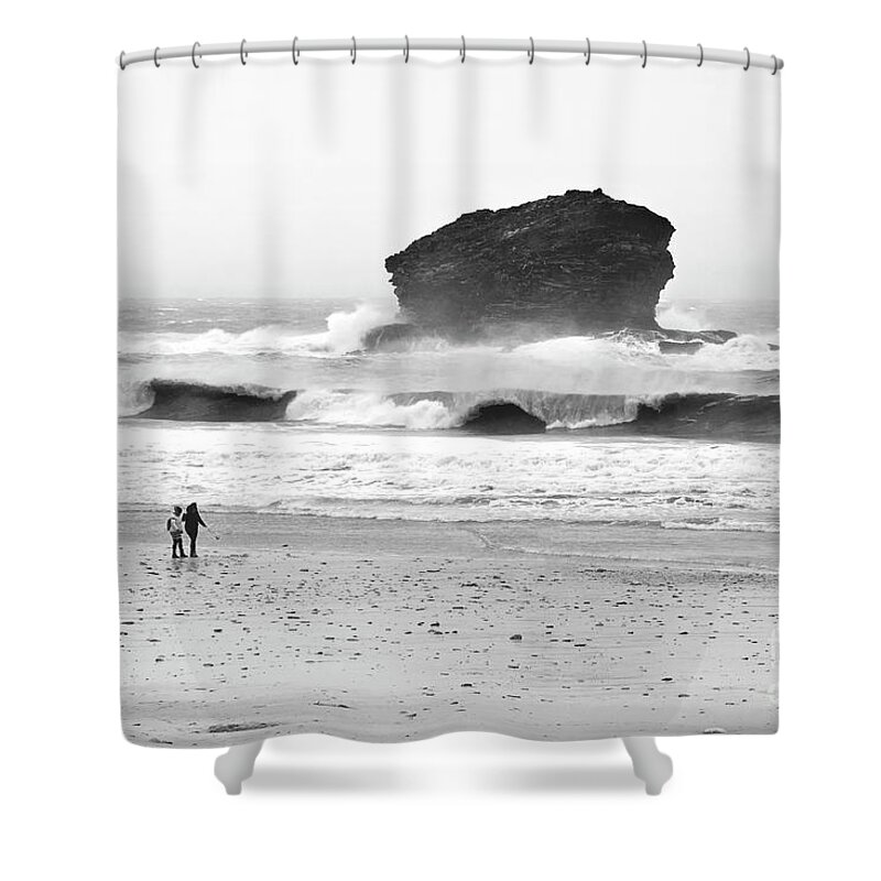 Gull Rock Shower Curtain featuring the photograph Gull Rock Portreath by Terri Waters