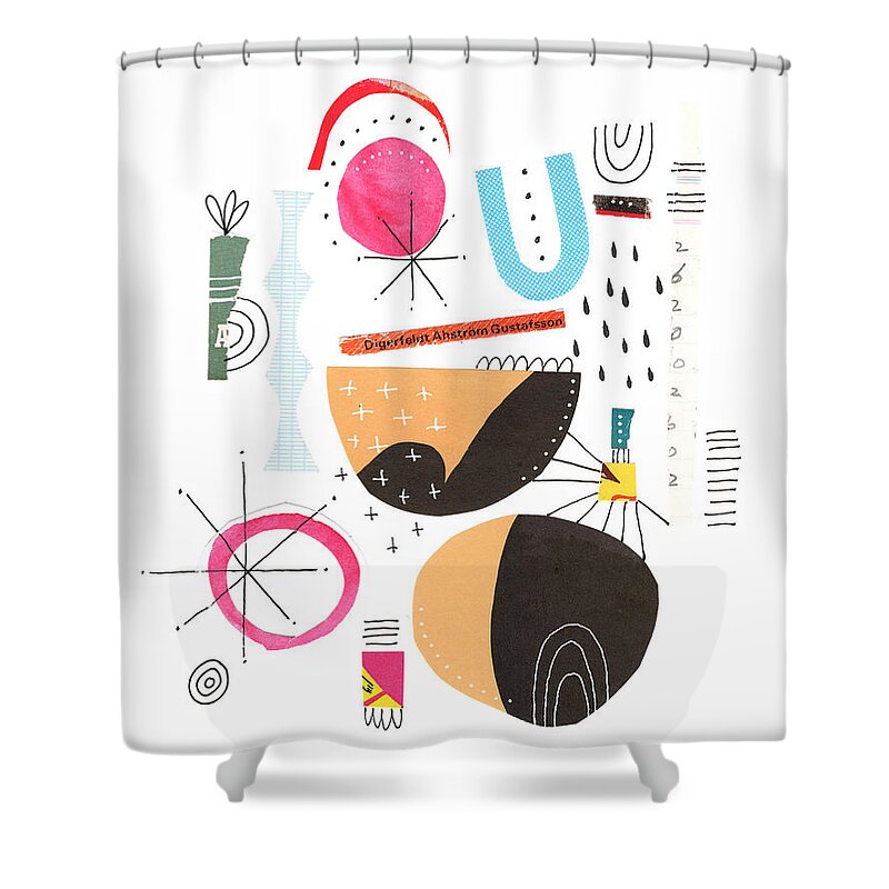 Collage Shower Curtain featuring the mixed media Gustafsson by Lucie Duclos
