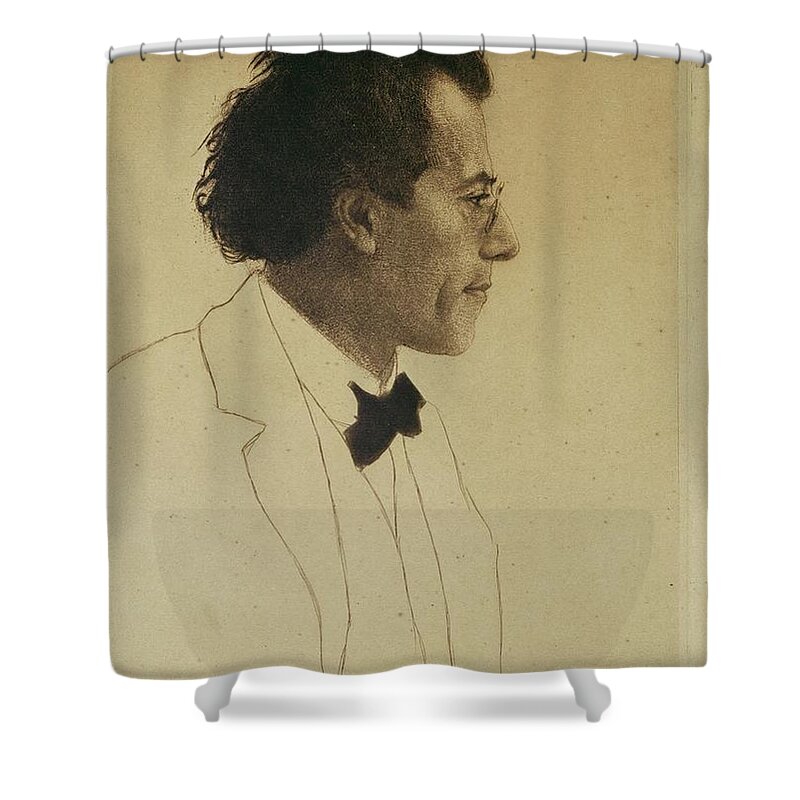 Drypoint Shower Curtain featuring the drawing Gustav Mahler. by Emil Orlik