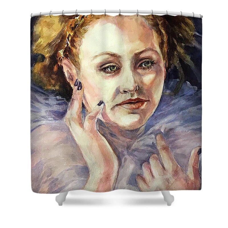Portrait Shower Curtain featuring the painting Gwenhwyfar II by Judith Levins