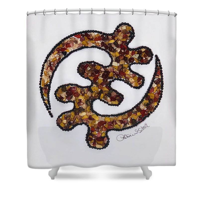 Adinkra Shower Curtain featuring the mixed media Gye Nyame by Patrice Scott