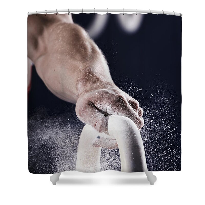 People Shower Curtain featuring the photograph Gymnast Gripping To A Pommel Horse by Oliver Rossi