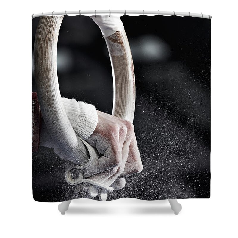 People Shower Curtain featuring the photograph Gymnast On Gym Rings by Oliver Rossi