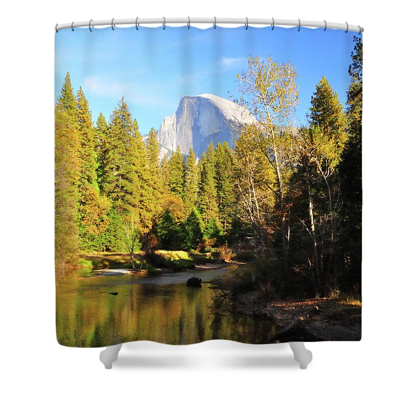 Tranquility Shower Curtain featuring the photograph Half Dome And Merced River by Sandy L. Kirkner