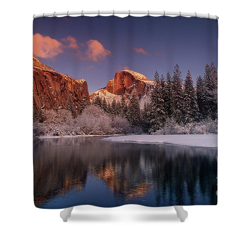 Dave Welling Shower Curtain featuring the photograph Half Dome Merced River Winter Yosemite National Park California by Dave Welling