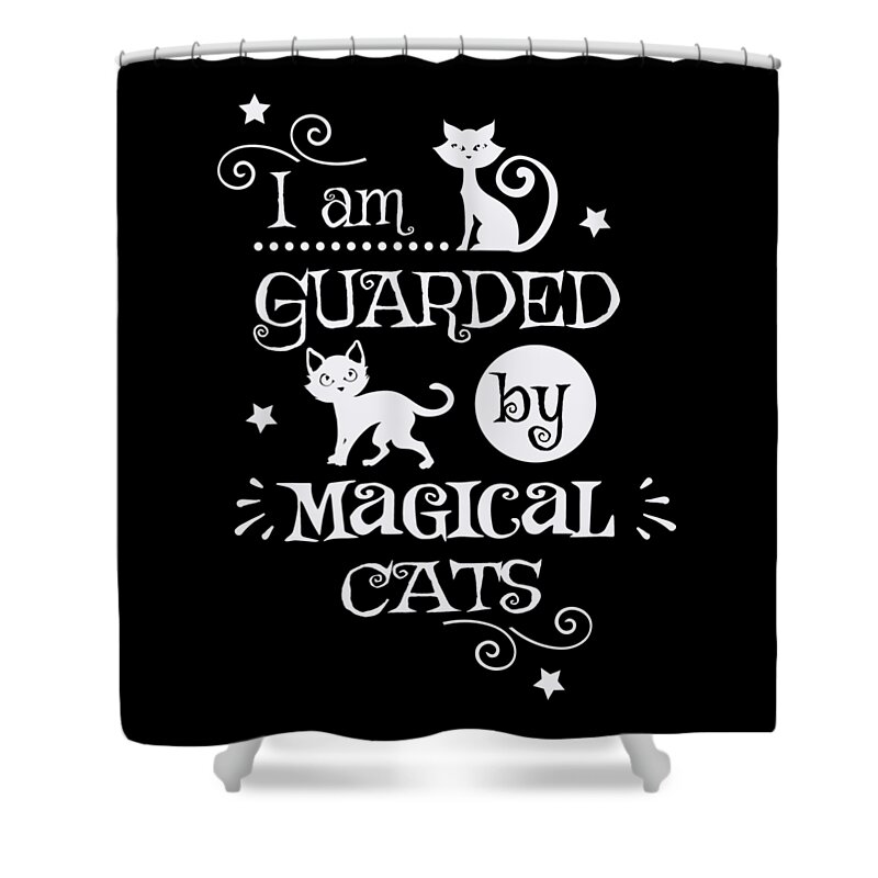 Halloween Shower Curtain featuring the digital art Halloween Decor I am guarded by magical cats by Matthias Hauser