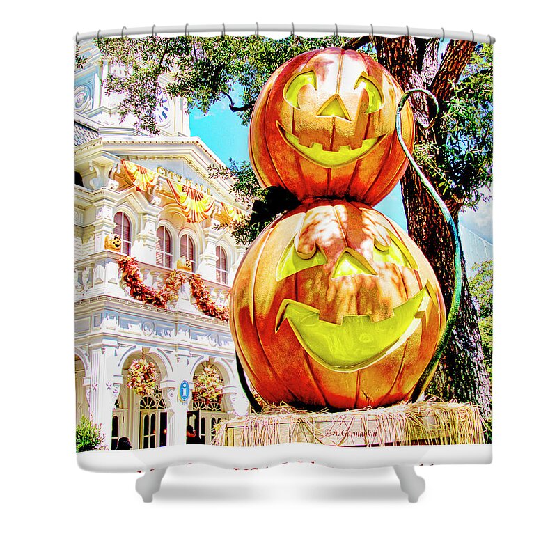 Halloween Shower Curtain featuring the photograph Halloween Pumpkins, Main Street USA, Walt Disney World by A Macarthur Gurmankin