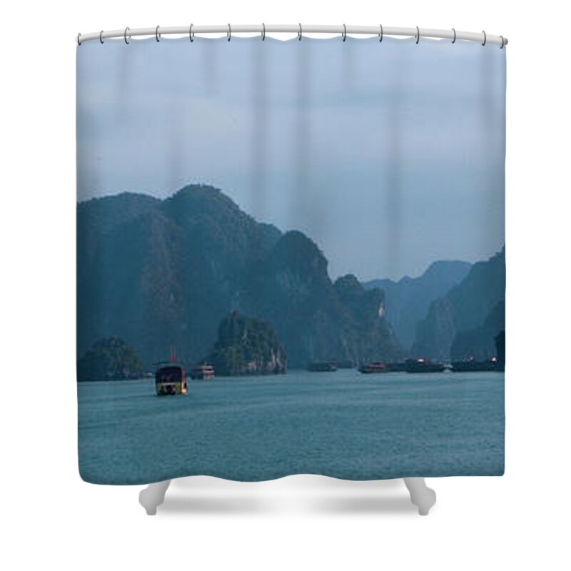 Panoramic Shower Curtain featuring the photograph Halong Bay by Astara Bakker Photography