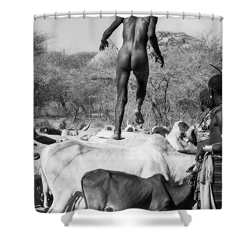 Portrait Shower Curtain featuring the photograph Hammer Uka Bully ceremony by Mache Del Campo