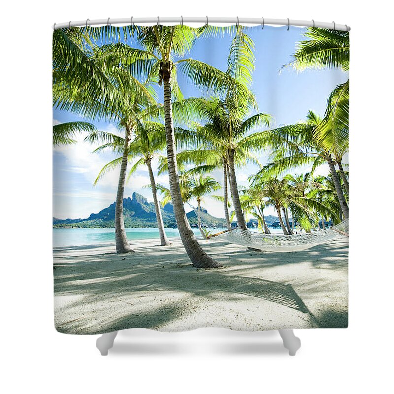 #faatoppicks Shower Curtain featuring the photograph Hammock At Bora Bora, Tahiti by Yusuke Okada/amanaimagesrf
