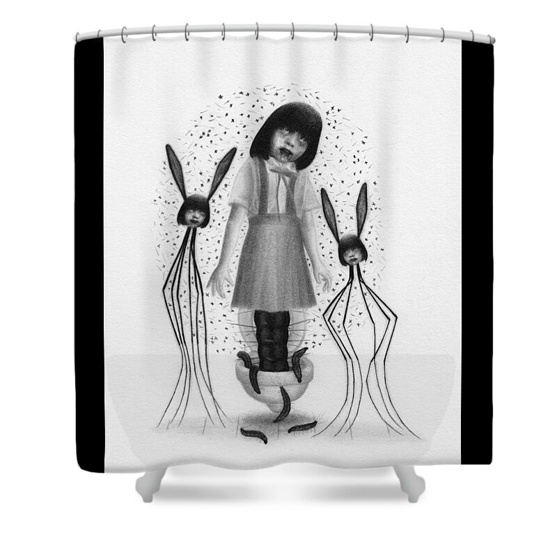 Horror Shower Curtain featuring the drawing Hanako San - Artwork by Ryan Nieves