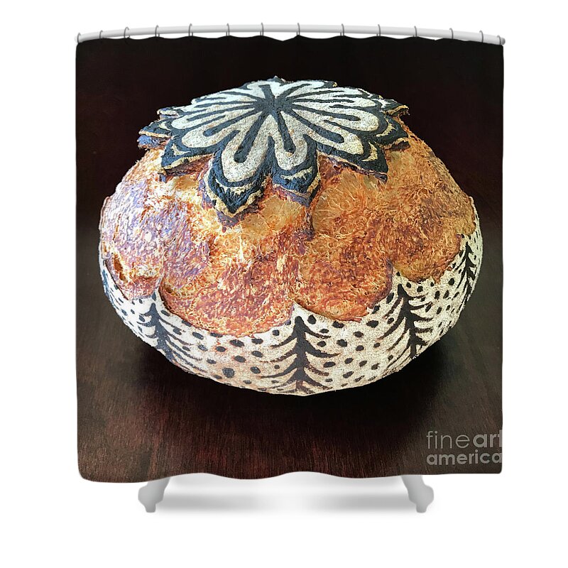 Bread Shower Curtain featuring the photograph Hand Painted Sourdough Seed Pods 2 by Amy E Fraser