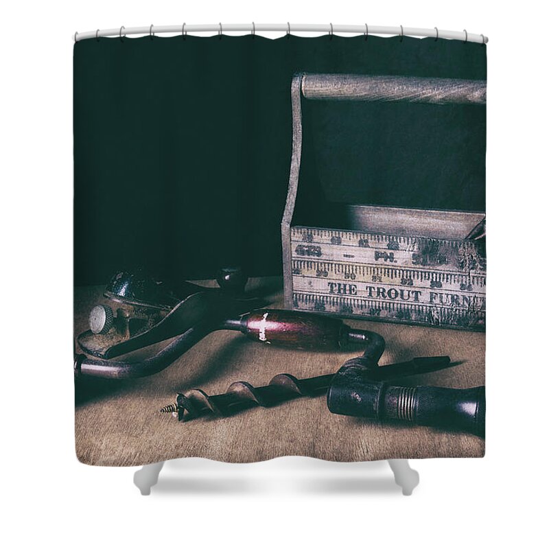 Brace And Bit Shower Curtain featuring the photograph Hand Tools - Brace and Bits by Tom Mc Nemar