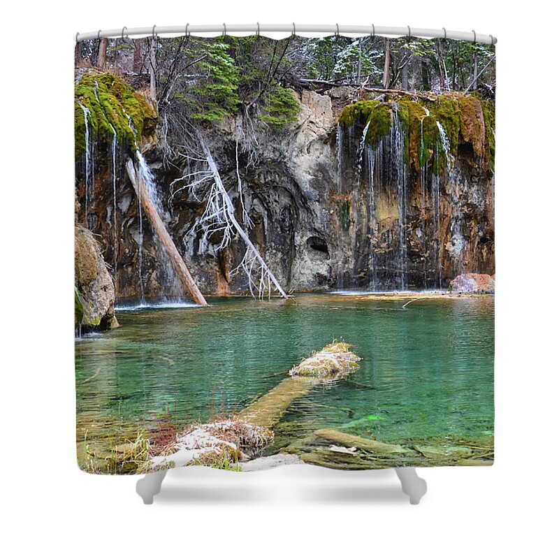Nature Shower Curtain featuring the mixed media Hanging Lake 1 by Angelina Tamez