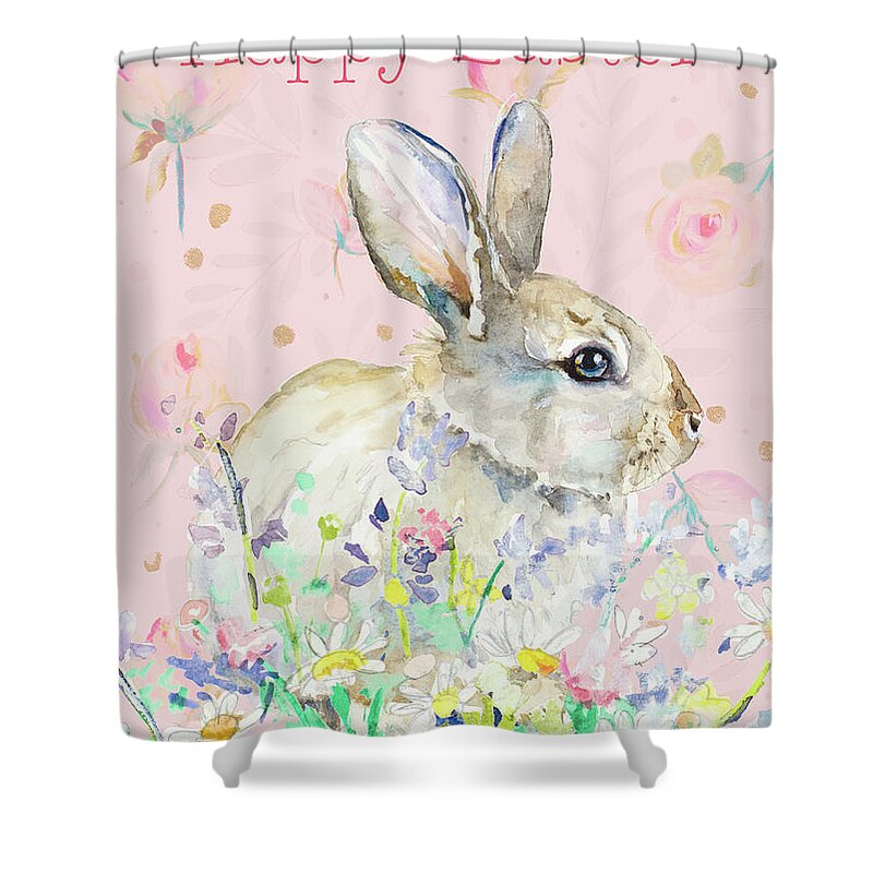 Happy Shower Curtain featuring the mixed media Happy Easter by Patricia Pinto