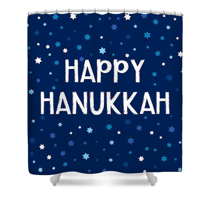 Hanukkah Shower Curtain featuring the mixed media Happy Hanukkah Starry Night- Art by Linda Woods by Linda Woods