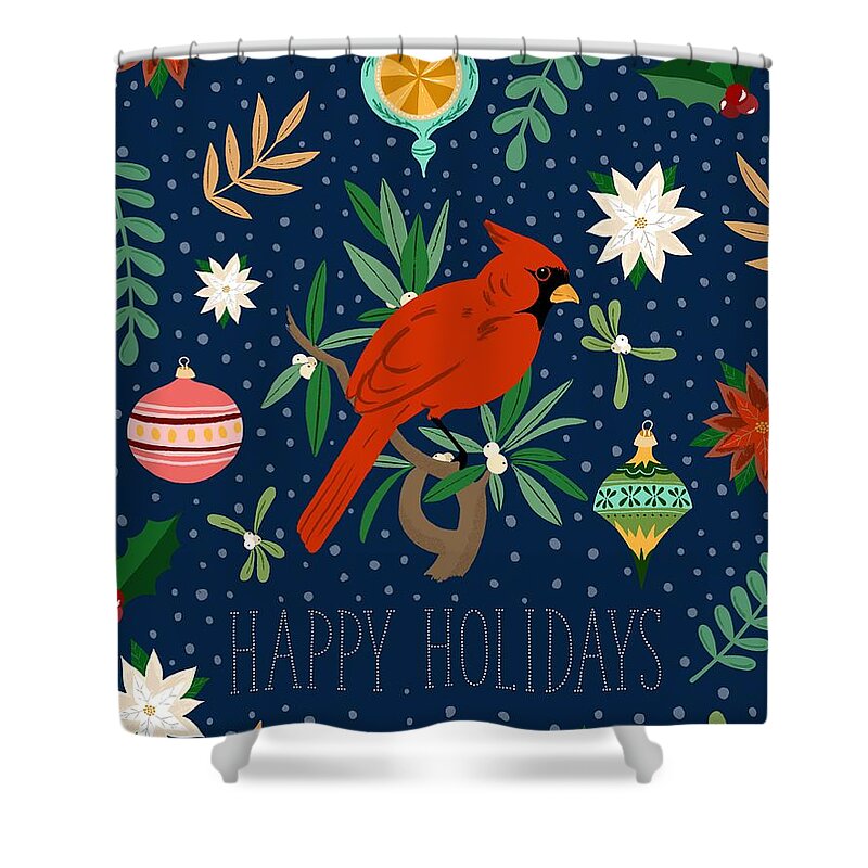 Art Shower Curtain featuring the drawing Happy Holidays Cardinal by Curtis